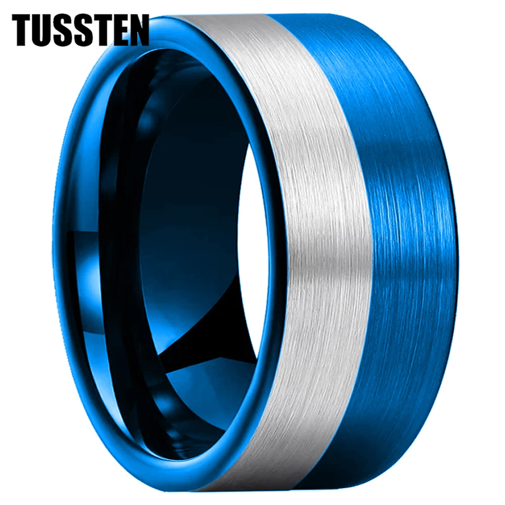 Dropshipping TUSSTEN 6/8/10/12MM Super Men Ring Women Black Blue Tungsten Wedding Band Pipe Cut Brush Finish Comfort Fit