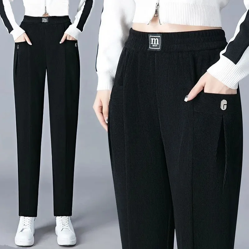 

2024 Spring Autumn Winter New High Waist Trousers High Quality Corduroy Harem Pants Women Chenille Mother Casual Pants Ladies