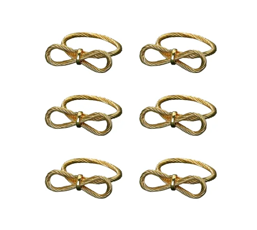 Set of 6 Napkin Rings with Elegant Bow and Star Motif for Restaurant For Hotel or Home Use Metallic Iron Build