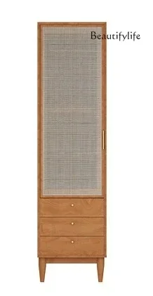 

Nordic simple modern wardrobe solid wood wardrobe rattan double door combination finished wardrobe free installation