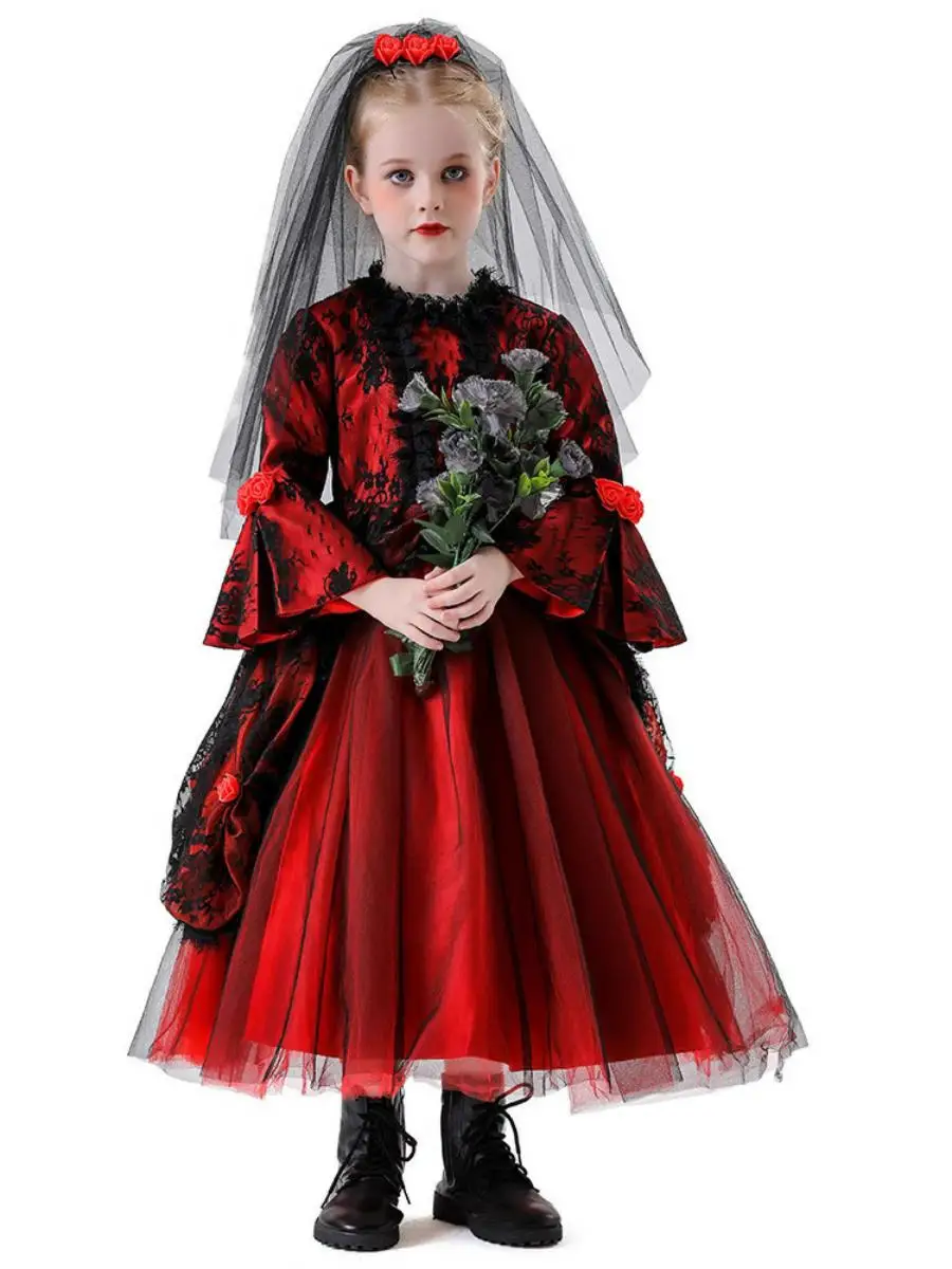 ชุดกระโปรงเจ้าหญิงสำหรับเด็กผู้หญิง ชุดคอสตูมฮาโลวีน ชุดเจ้าหญิงยุคกลาง ชุดเจ้าสาวผี ชุดแต่งกายเจ้าหญิง ชุดเด็ก