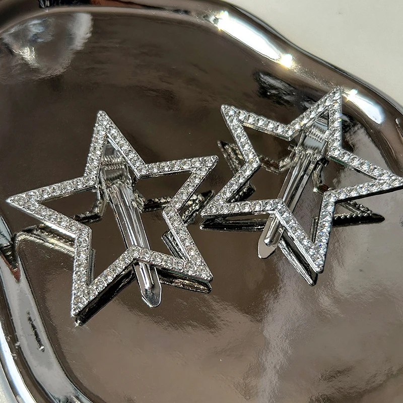 Y2K Strass-Stern-Haarspangen, Niedliche Metall-Stern-Haarnadeln, Seitliche Haarklammern für Frauen und Mädchen, Retro Glitzer-Haaraccessoires, Trendige Kopfbedeckung – Detail 9