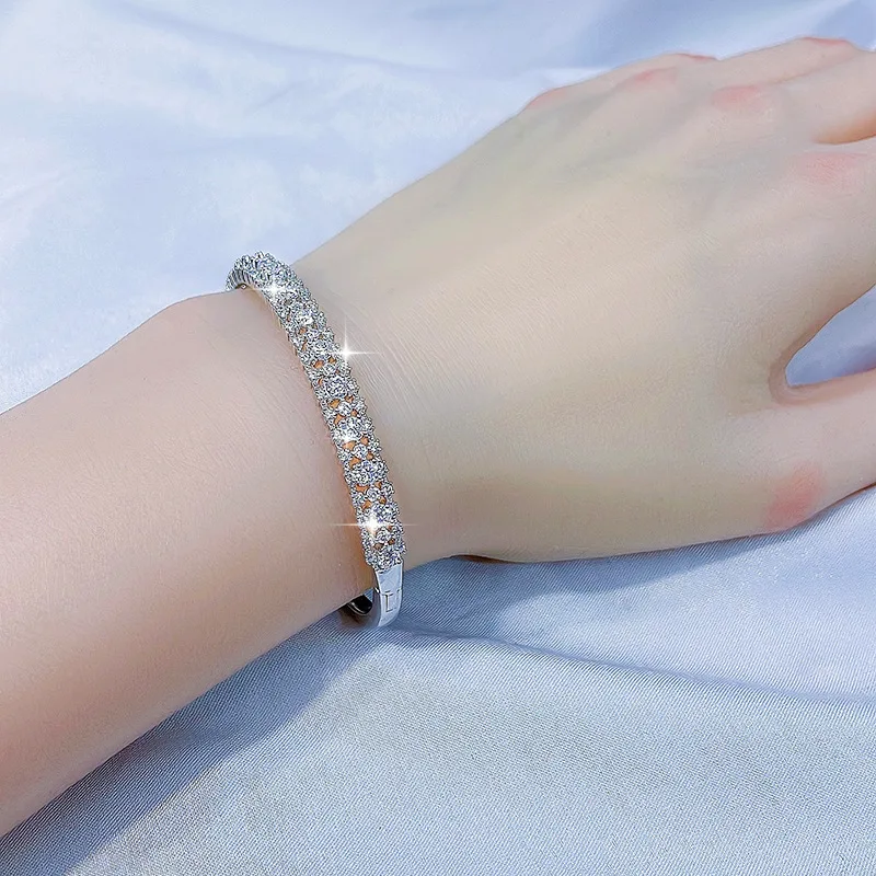 New925Sterling Silver Plating18KGold Full Inlaid Moissanite Bracelet for Women, Light Luxury Bracelet, In Stock, Wholesale, Cust