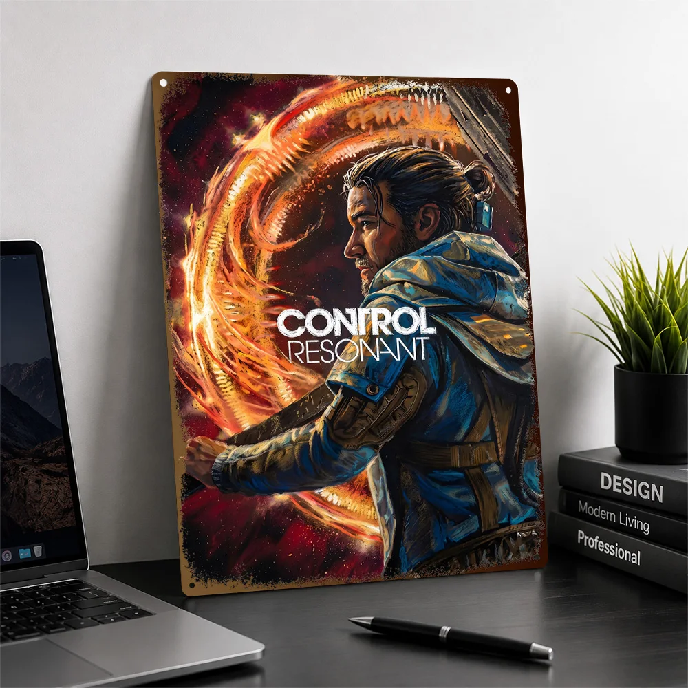 Control Resonant Portal Warrior Aluminum Poster Customized Metal Tin Sign Cosmic Mission Style Wall Art Enhances Collector Den