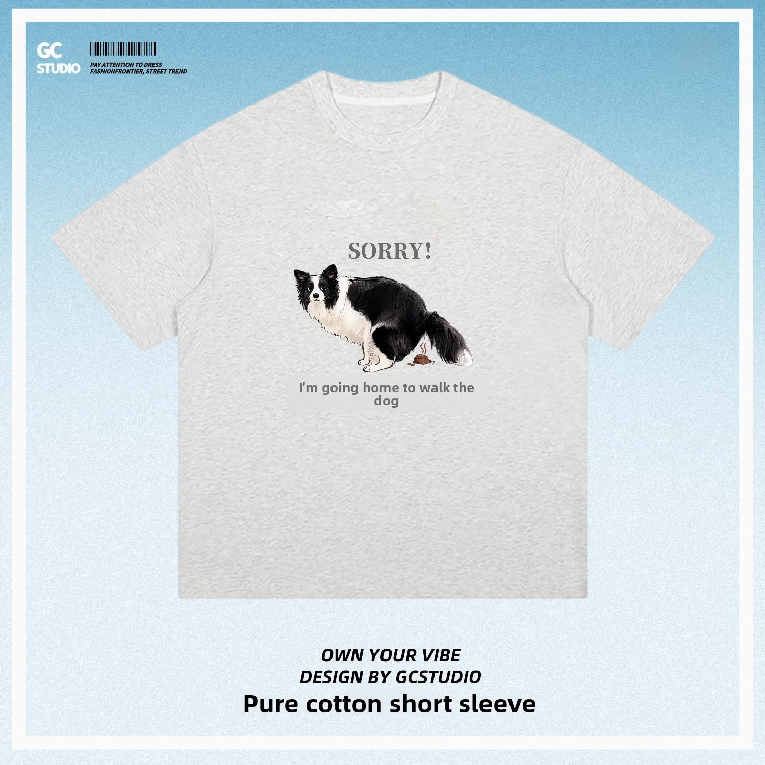 Fun Dog Walking Design Cotton T-Shirt round Neck Short Sleeve Casual Breathable Comfortable Unisex Summer T-Shirt Printed
