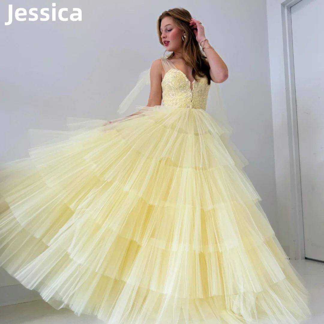 

Jessica Yellow Prom Dress Lace Embroidery Evening Dresses Special Occasion Tulle Graduate Party Dresses 2024Wedding Dress