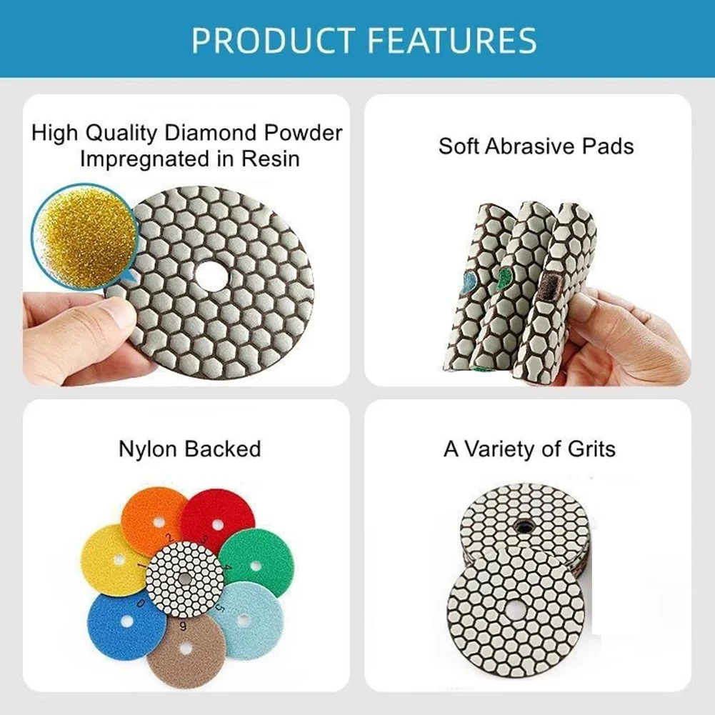 1pc 4 Inch Diamond Polishing Pad Dry Use Flexible Sanding Disc Resin Bond  For Granite Marble Stone Grinding Abrasive Tool