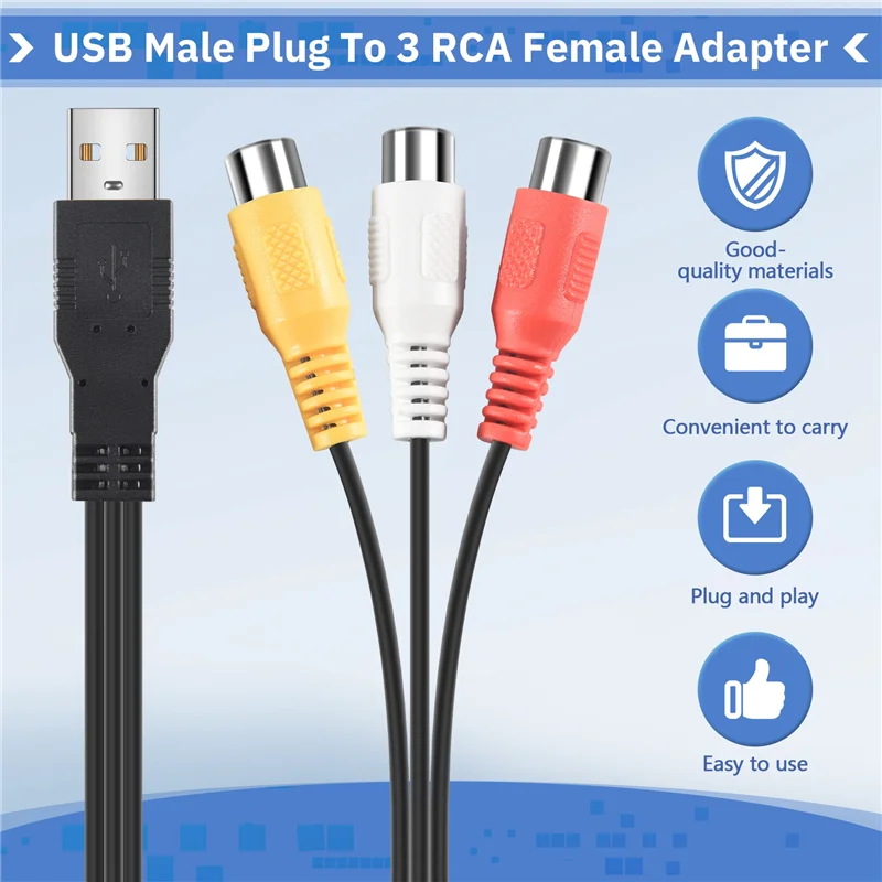 AEE7-1Pc Usb Male Plug To 3 Rca Female Adapter Audio Converter Video Av A/V Cable Usb To Rca Cable For Hdtv Tv Television Wire C