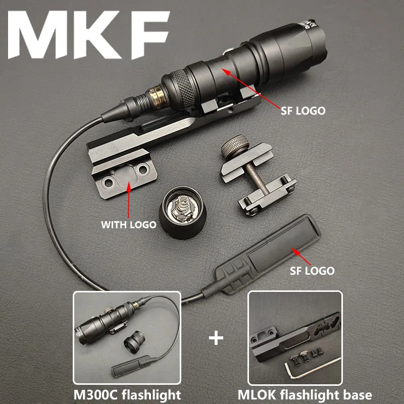 Airsoft SF M300C Flashlight LED 600Lumens M300 M300A M300B M600 MINI Weapon lights Airsoft Hunting Mlok keymod  20mm Rai