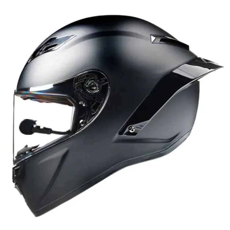 Matte Black Full Face Motorcycle Helmet Blue Lens Built-In Bluetooth CE DOT Approved Motorbike Riding Headset