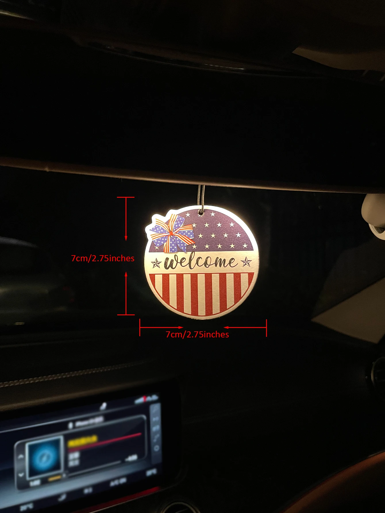 American Flag Welcome Bow Round Car Air Freshener, Patriotic Star Stripes USA Hanging Scent Paper Bookmark, Natural Plant Extrac