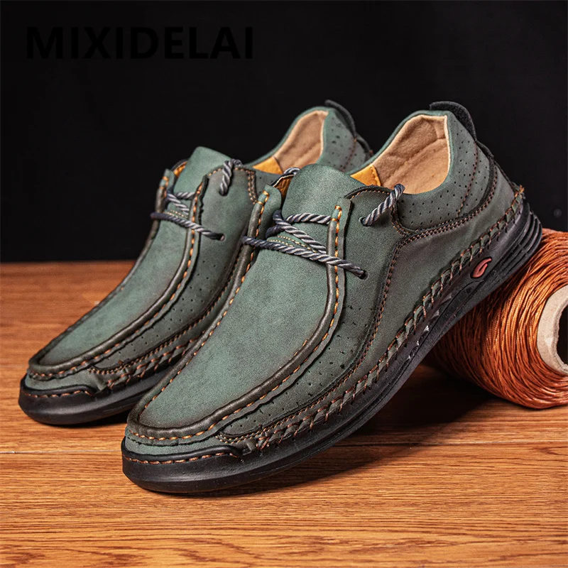 Handmade Leather Shoes Men Casual Sneakers Comfortable Driving Shoe Soft Flat Loafers Men Shoes Hot Sale Moccasins Tooling Shoe