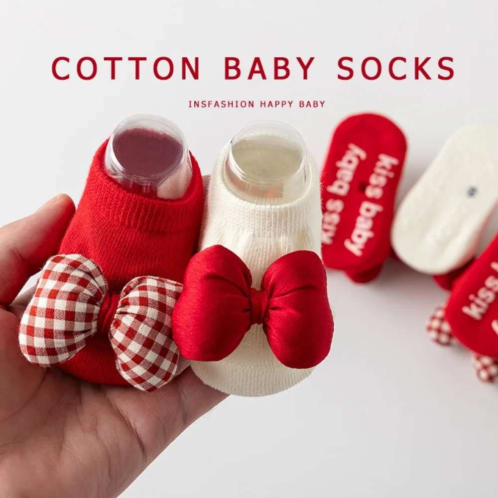 High Quality Cotton Newborn Socks 0-3years New Year Girls Boys Warm slippers Red Bow Children Sock Autumn Winter