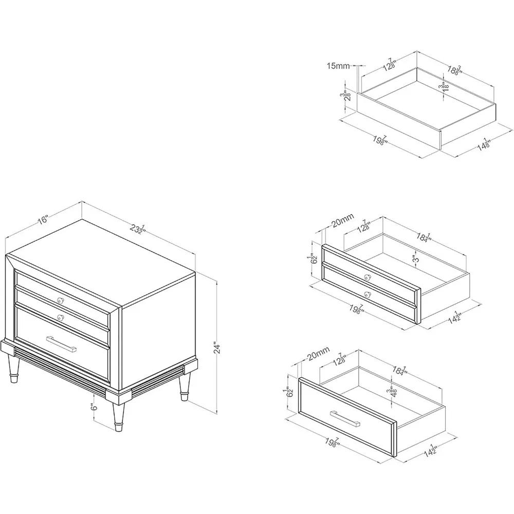 منضدة من الخشب الصلب باللون الرمادي ذات 3 أدراج، طراز كارتاجينا، أثاث غرفة نوم حديثة، حل تخزين واسع #3