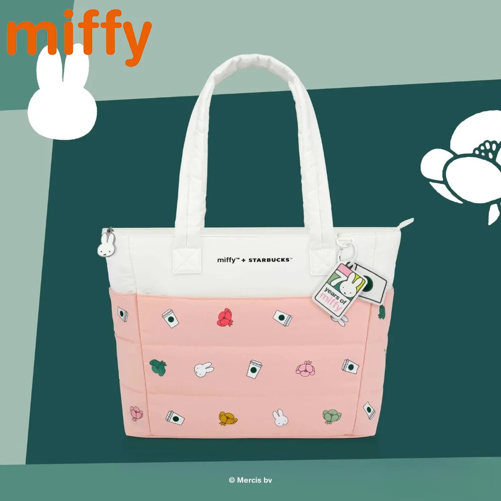 Kawaii Miffy Starbucks Co-Branded Niedliche Umhängetasche Cartoon-Kaninchen Rosa Hochkapazitäts-Computer-Aufbewahrungstasche Festival-Geschenk