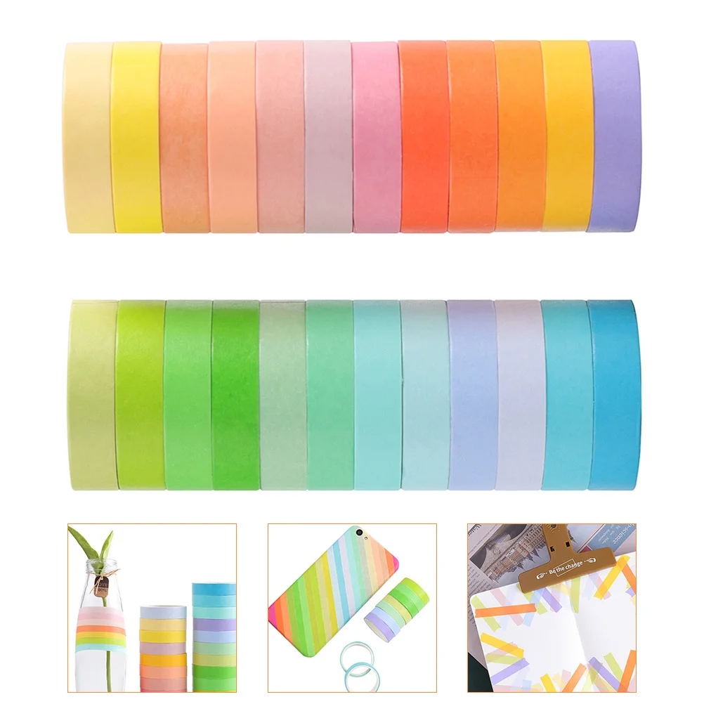 

24pcs Rainbow Washi Tape Kit Decorative Paper Tapes For Diy Scrapbooking Journal Craft Projects Colorful Adhesive Decals
