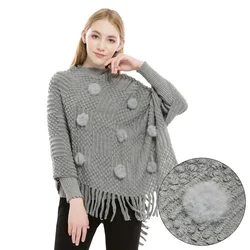 Poncho Hoody Sweater Tassels Scarf Women Knitted Cape Shawl Wrap Cloak Ethnic Hooded