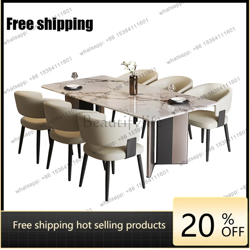 YJ Italian Light Luxury High-End Marble Dining Table Modern Simple Rectangular Home Dining Table