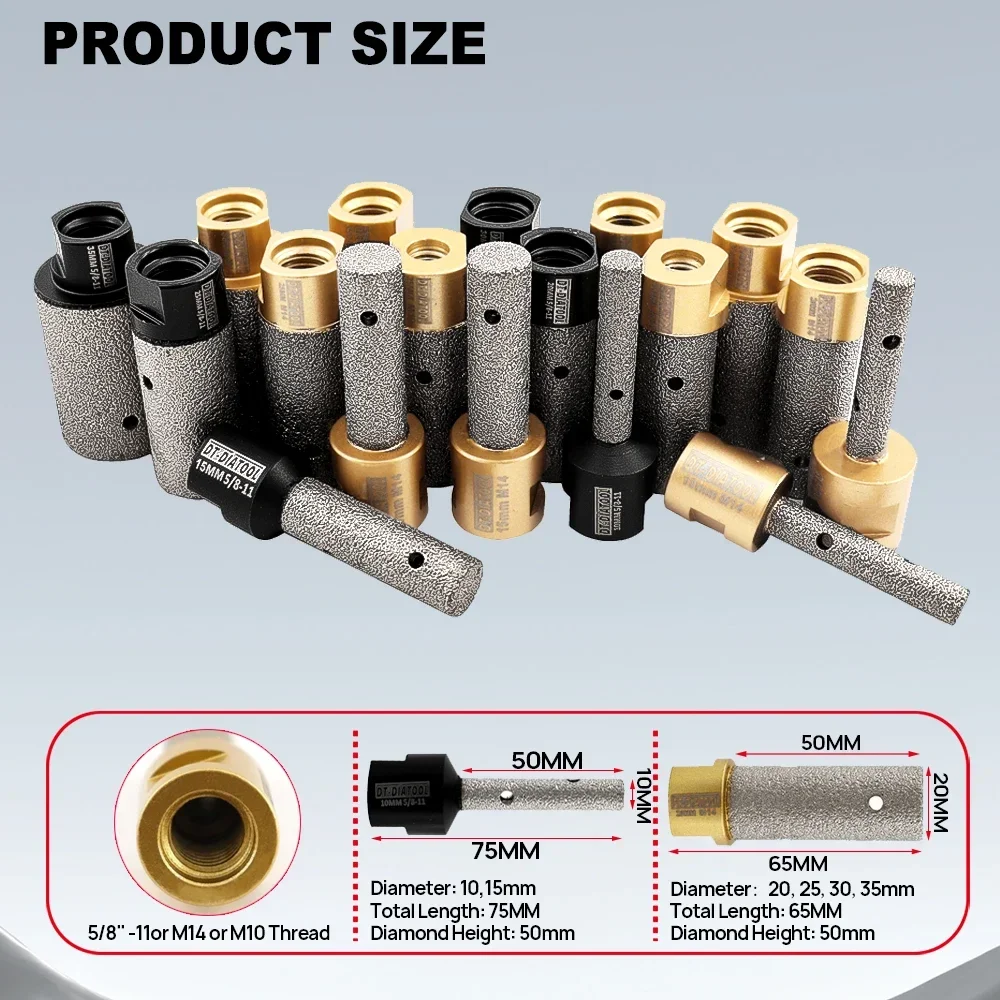 DT-DIATOOL Punta diamantata per sega a tazza Punta diamantata per molatura per piastrelle Porcellana Marmo Corona Foro per fresatura Punta per dito