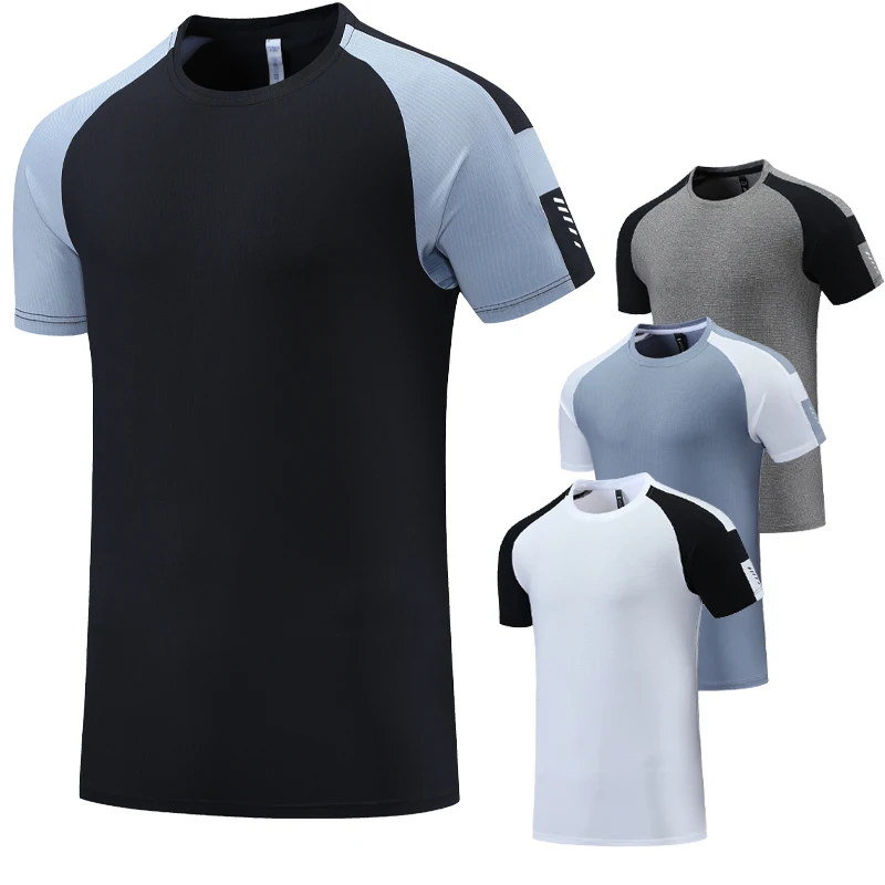 Men Summer Sports T-shirts Patchwork Fashion Fitness Short Sleeve Quick Dry Jogger Running Shirts Breathable Training Gym Tshirt