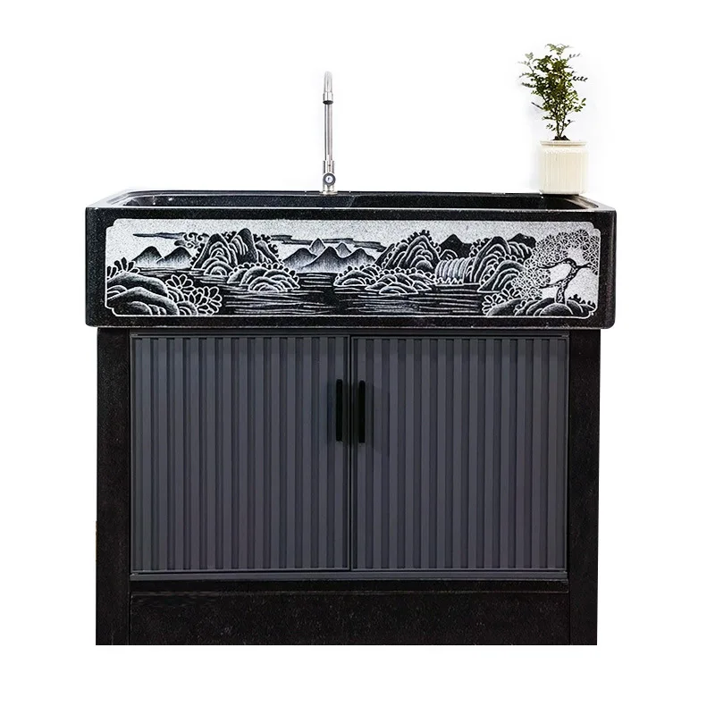 

Outdoor natural stone vegetable washing sink Household marble stone laundry pool Integrated courtyard
