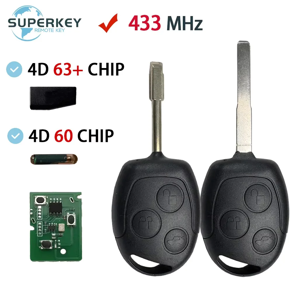 4D60 4D63 For Ford Focus Mondeo Transit connect Courier Fiesta Fusion Galaxy Mondeo C-Max S-Max 433Mhz Remote Control Car Key