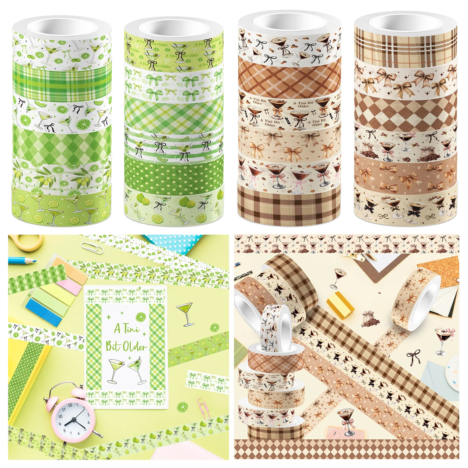 

12 Rolls Martini Themed Washi Tape Set, Adhesive Tape, Masking Tape DIY Craft Handbook Materials Scrapbooking Decor Supplies