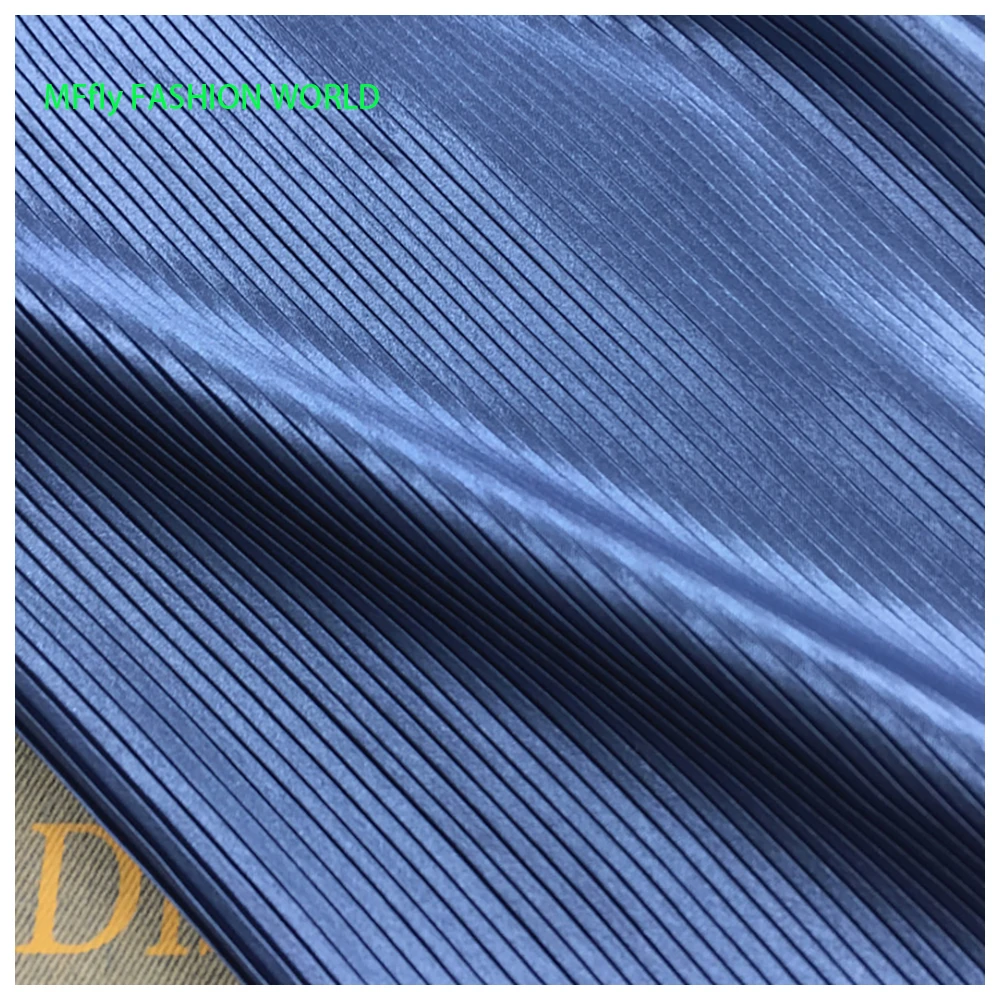 

Multicolor Pleated Satin Fabric Line Texture Fine Stripe Accordion Lake Blue Plisse Fabric for Dress Skirt Sewing Material MM304