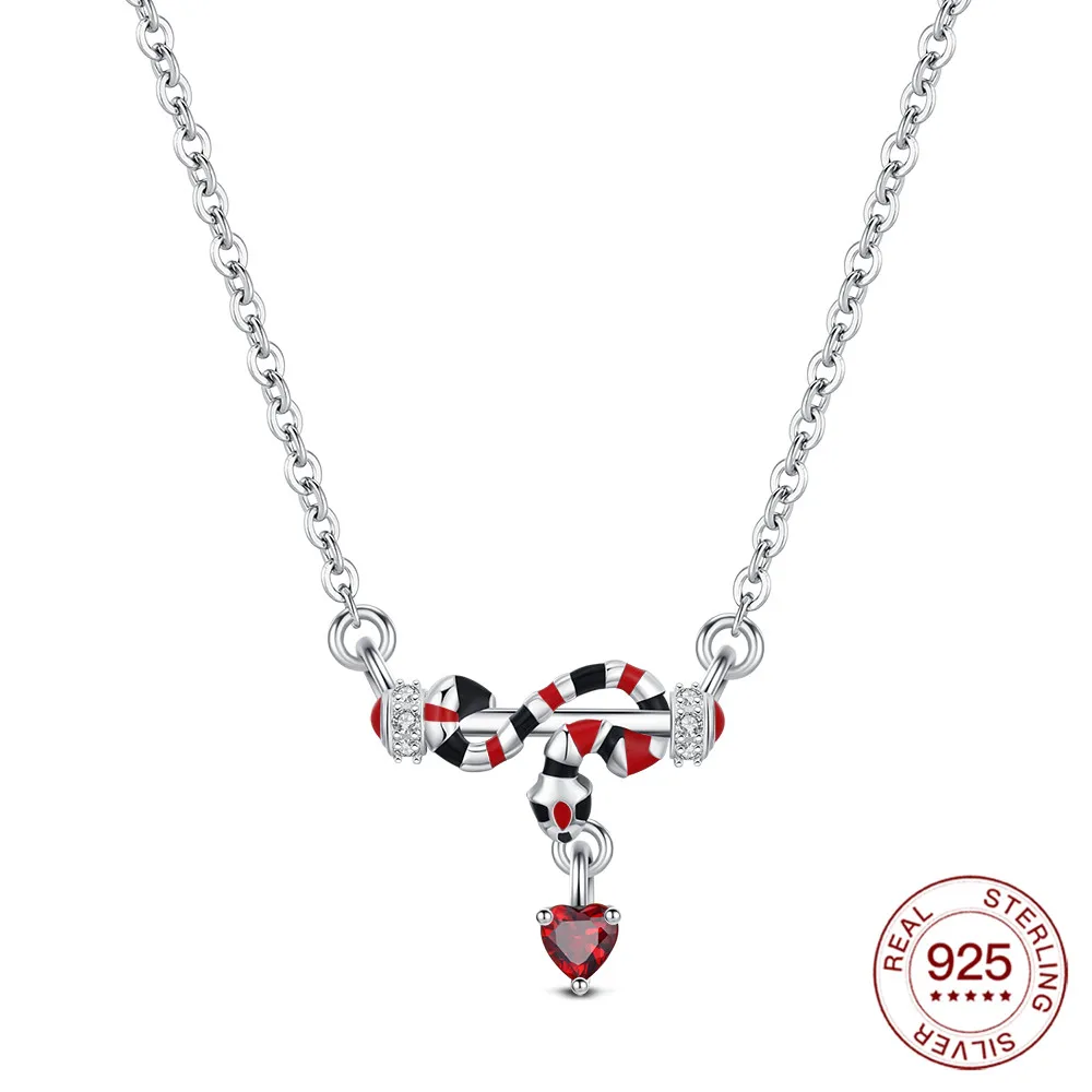 925 Sterling Silver Two-tone Snake Cross Heart Necklace Snake Pendant Necklace Birthdays Anniversaries Jewelry Gifts For Women