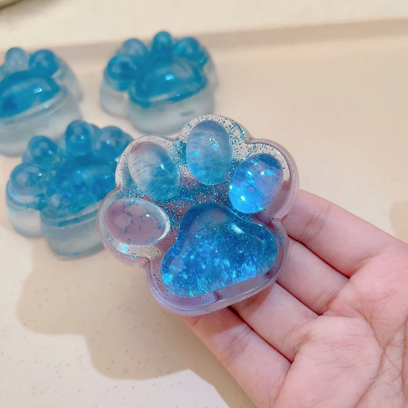 **1Pc Soft Imitation Silicone Ice Through Sea Blue Cat Paw Toys Slow Rebound Decompression Toy Cute Cat Paw Reduce Stress Toy