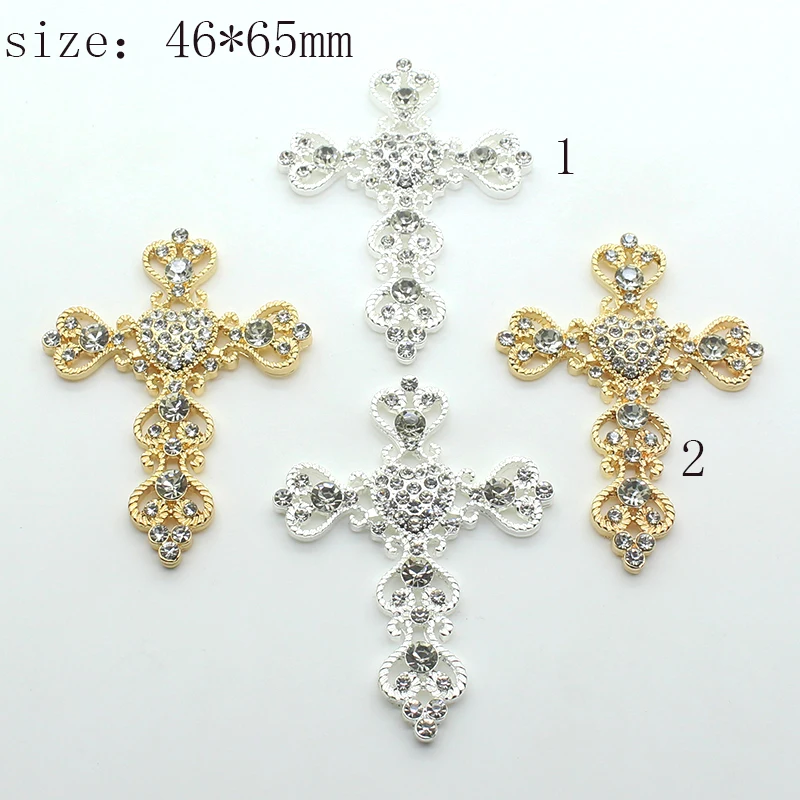 2Pcs/Lot65 * 46MM Alloy Water Diamond Cross Pendant Flat Bottom brooch Party Holiday Peace Health Clothing Accessories DIY Handi