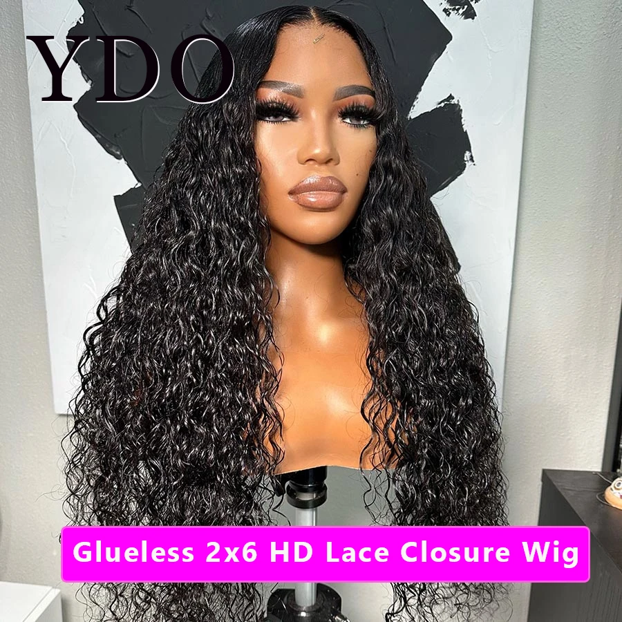 

Curly 250% Glueless 2x6 HD Lace Closure Human Hair Wigs Deep Parting Water Wave Wear Go HD Lace Front Closure Wigs For Women