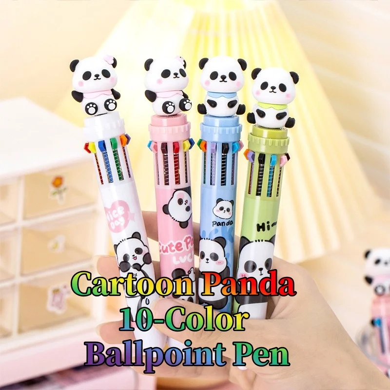 

Мультяшная ручка-помпон «Панда» 10 цветов для студентов, многоцветная нажимная ручка для ведения дневника, милые школьные принадлежности с плавным письмом