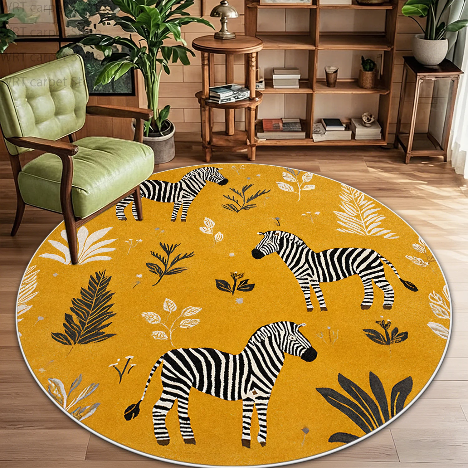Thickened Children Cute Zebra Round Rug Retro Decor Home Bedroom Living Room Sofa Area Carpet Non-slip Washable Plush Floor Mat