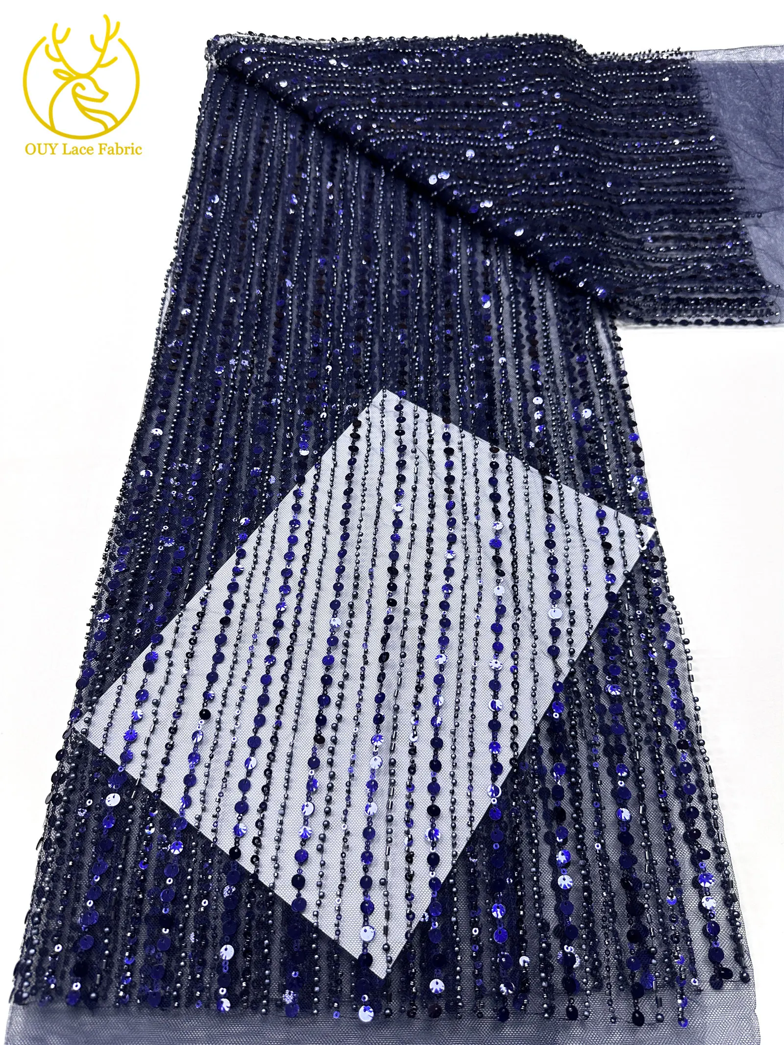 Luxuriöser afrikanischer Perlen-Mesh-Spitzenstoff 2026, französischer nigerianischer Pailletten-Tüll-Spitzenstoff für Damen, Brautkleid, Hochzeitskleid, zum Nähen – Detail 14