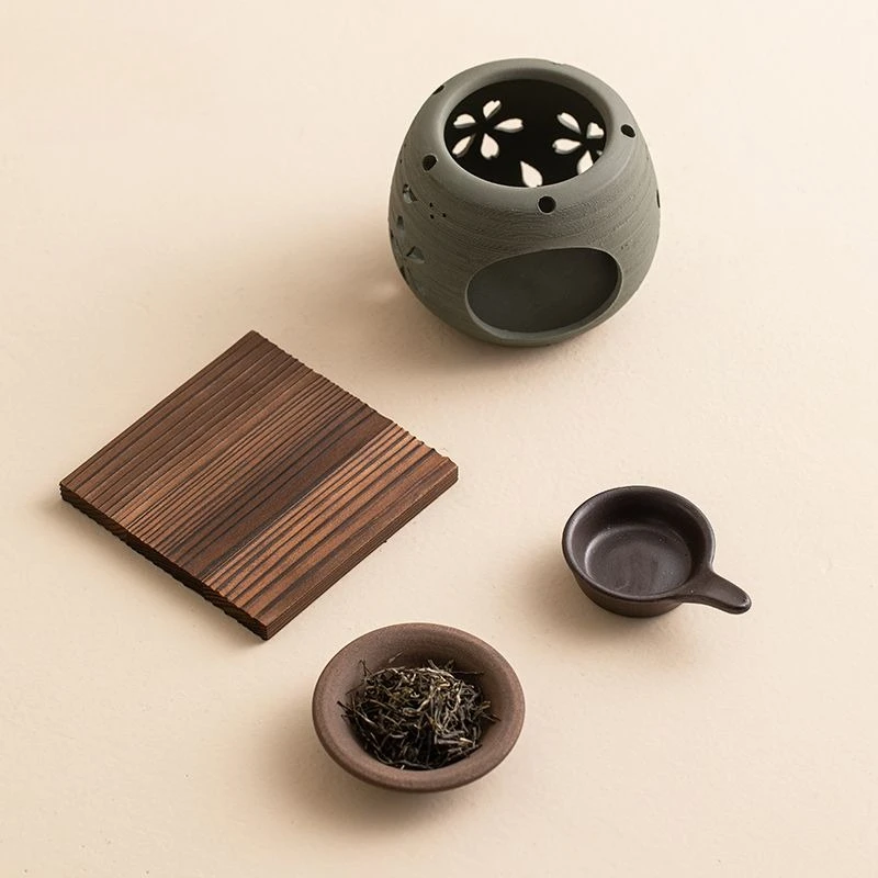 Tokorai tea leaves, small baking stove, Japanese Zen tea set incense burner, tea set accessories