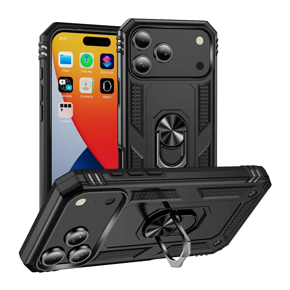 Luxuriöse Stoßfeste Schutzhülle für iPhone 17 17e 16e 16 15 14 13 12 11 Pro X XR XS Max 8 7 6 Plus mit Metallring-Halterung – Detail 2