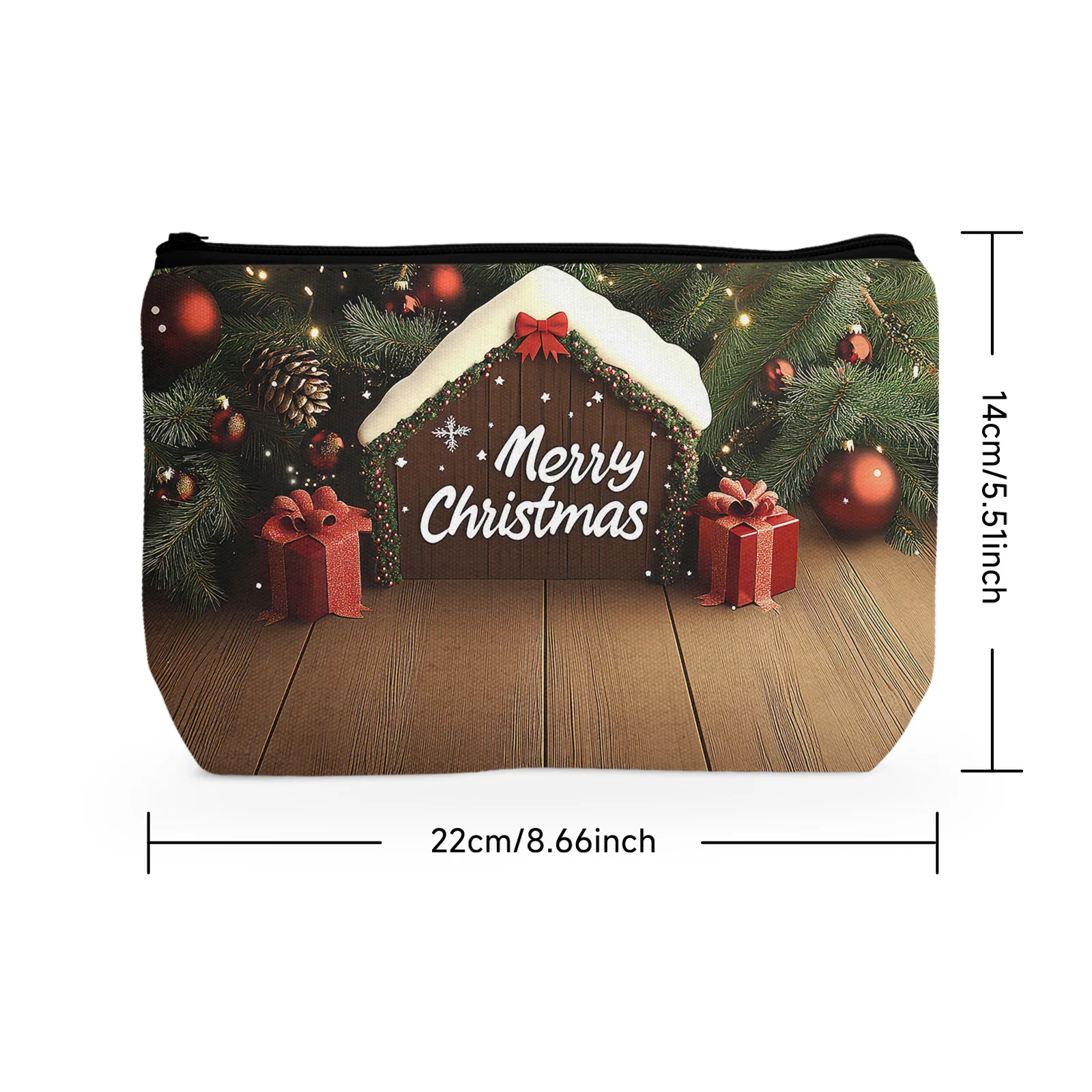 1Pc Merry Christmas Cosmetic Bag Wooden Floor Gift Box Cosmetic Bag Christmas Gifts For Classmates Friends Colleagues