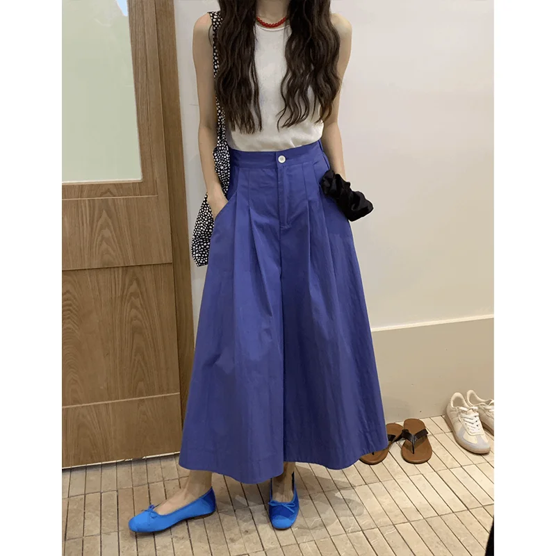 

Korean Harajuku Style Hong Kong Style A-line Wide Leg Skirt Pants Women High Waisted Versatile Short 9-inch Shaped Casual Pants