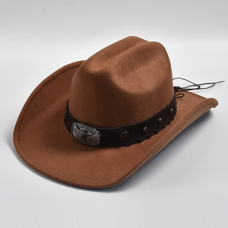 Neue künstliche Wolle Western Cowboy hüte für Männer Frauen Vintage Fedoras Hüte mit breiter Krempe Gentleman Lady Cowgirl Jazz Hüte