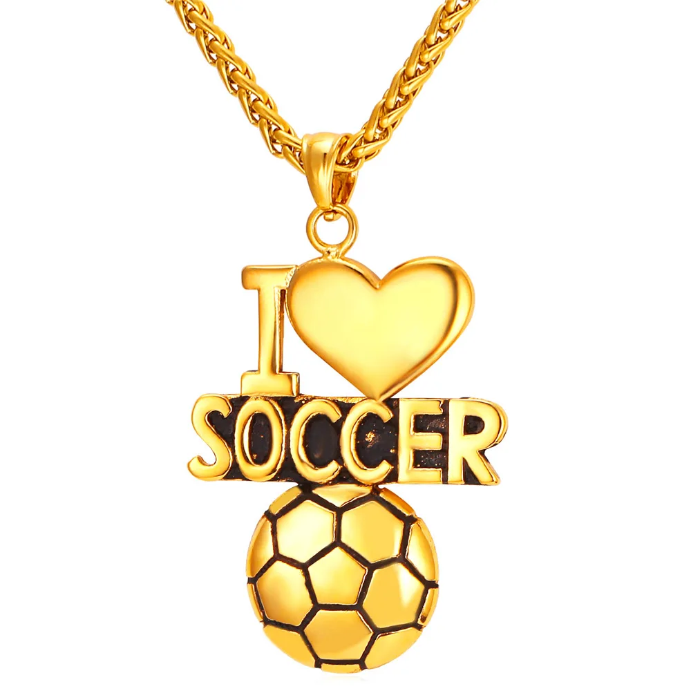 

Collare Ball Soccer Necklaces & Pendants Gold Color Stainless Steel Bodybuilding Love Necklace Sport Fitness Men Jewelry P049