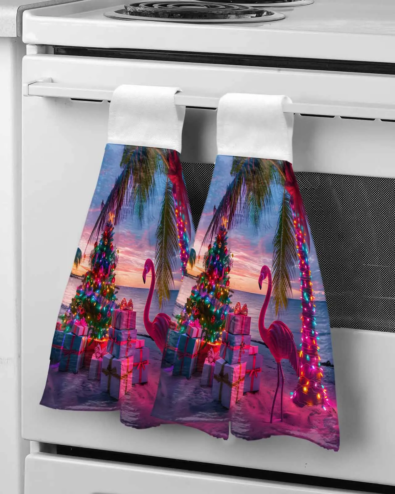 

Christmas Tree Colorful Flamingo Palm Tree Towel Bathroom Supplies Soft Absorbent Towel Kitchen Accessories Cleaning Dishcloths