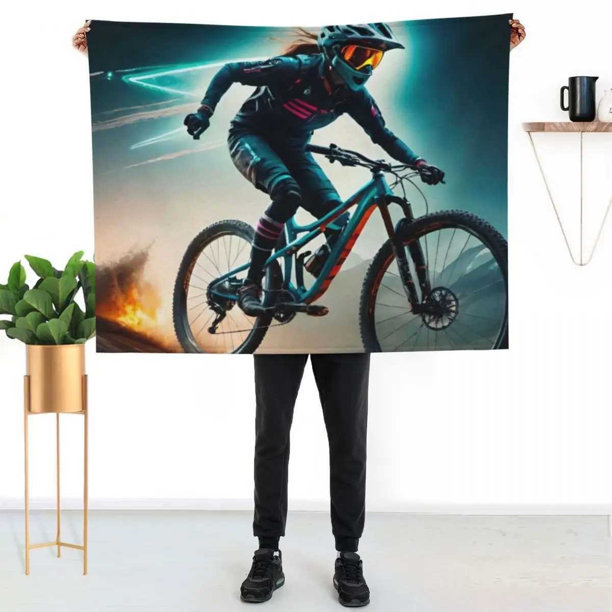 High-Tech Mountain Biking Adventure Throw Blanket Extra Large Throw valentine gift ideas Shaggy Hairy Luxury Brand Blankets