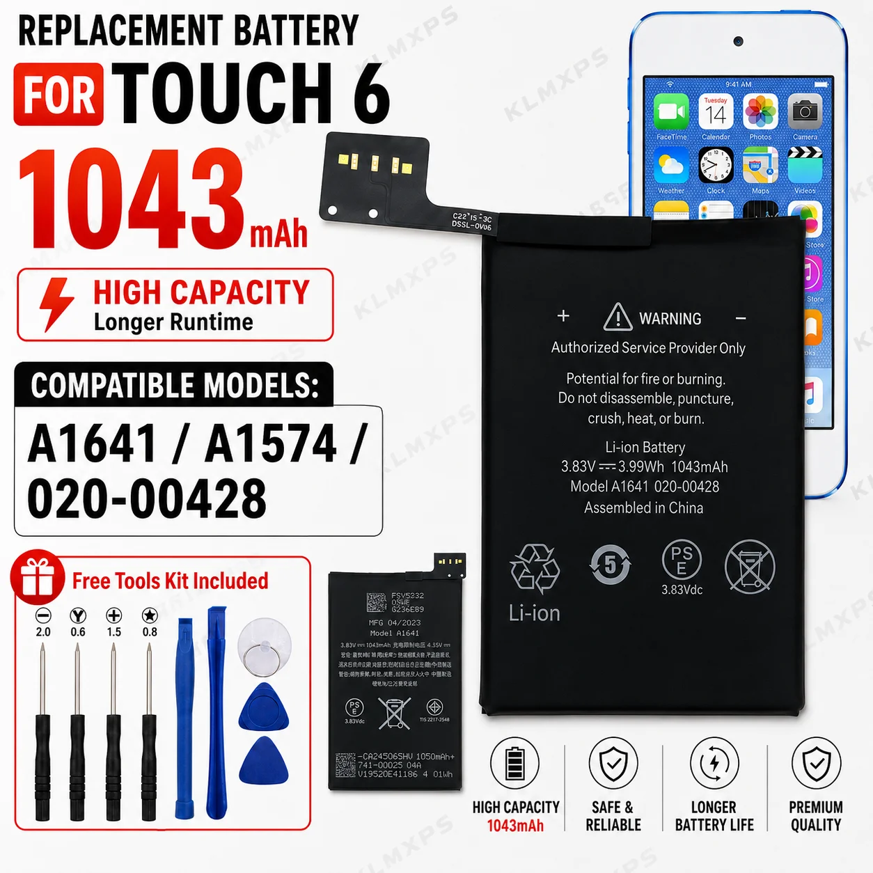 Premium Replacement Battery A1641 A1574 For iPod Touch 6th Gen 6G iTouch 6 Portable Device Battery Repair With Free Tool Kit