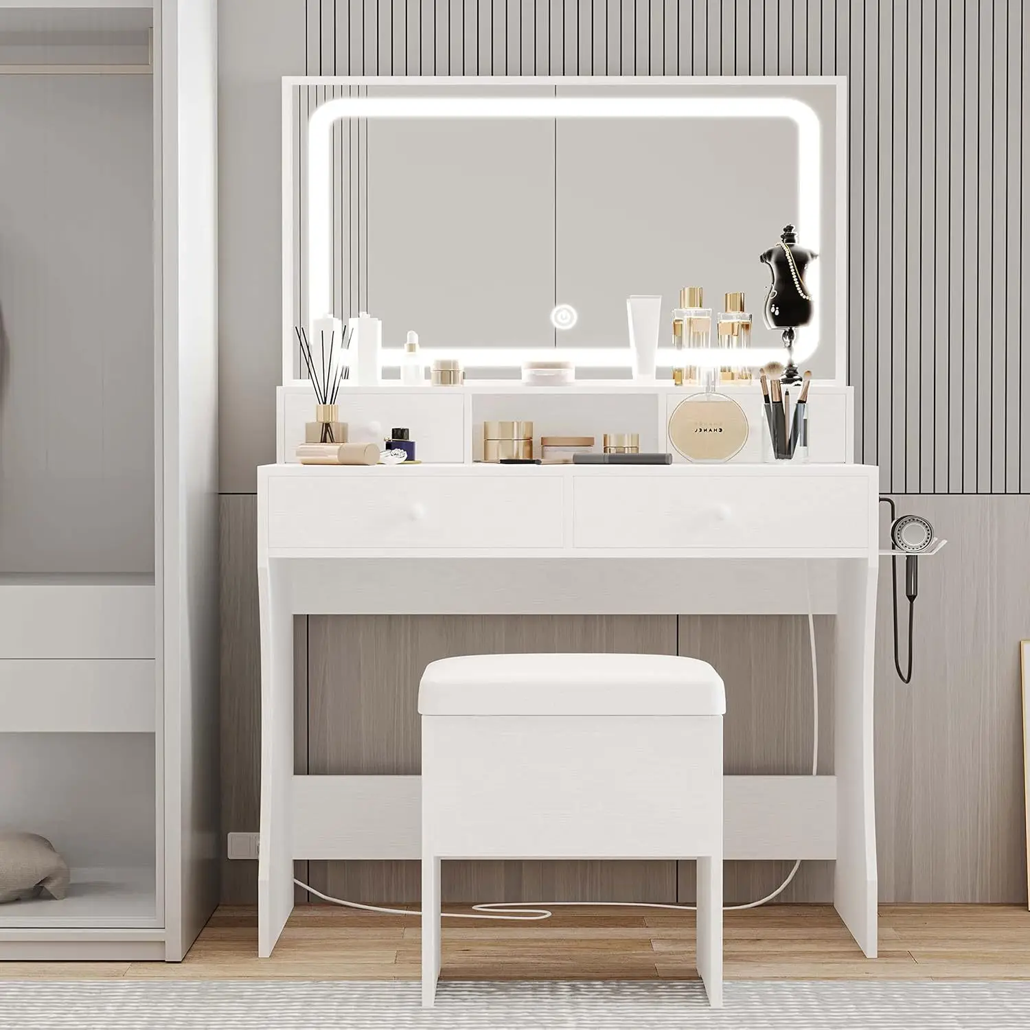 Foreign trade cross-border model plate dresser small apartment LED light with drawer makeup table
