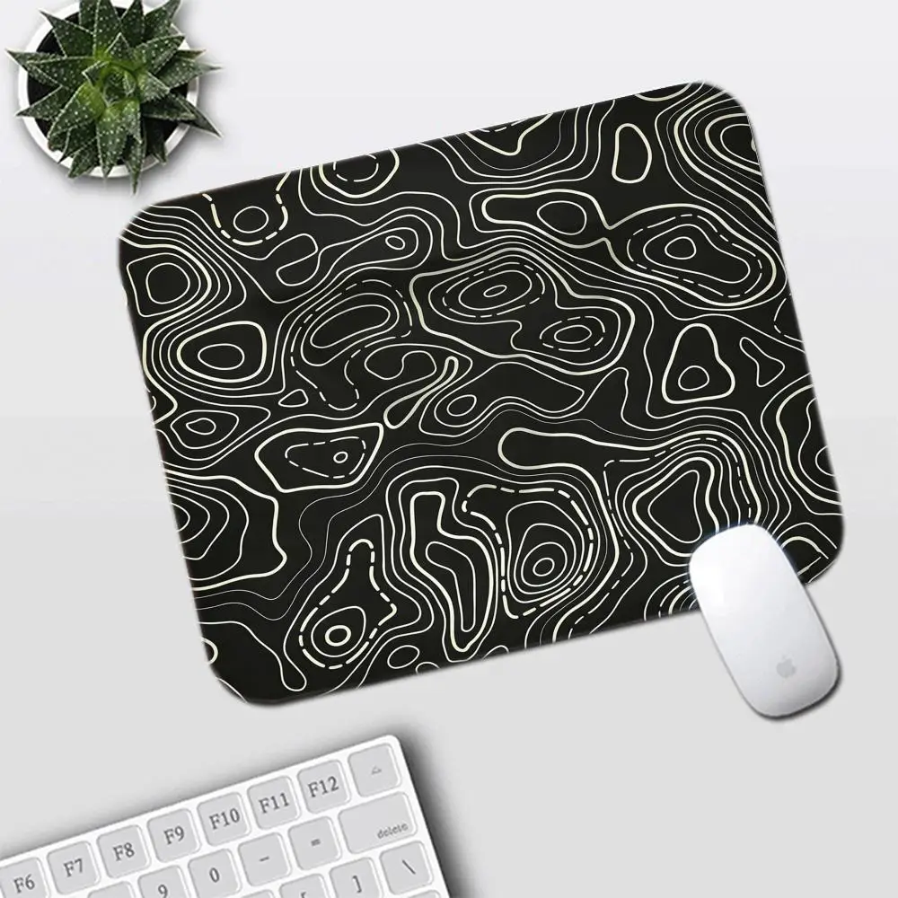 Table Mat Black White Contour Topographic Line Texture Mousepad Large Size For Daily Laptop Gaming Playmat
