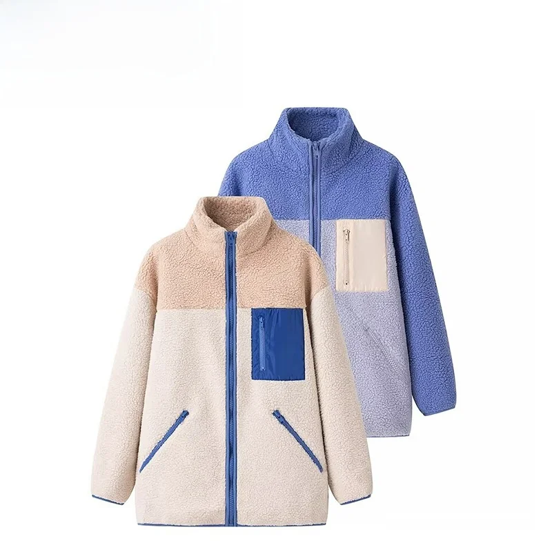 

JNLEAOG Модная женская короткая куртка из овечьей шерсти, универсальная, с высоким воротником, на молнии