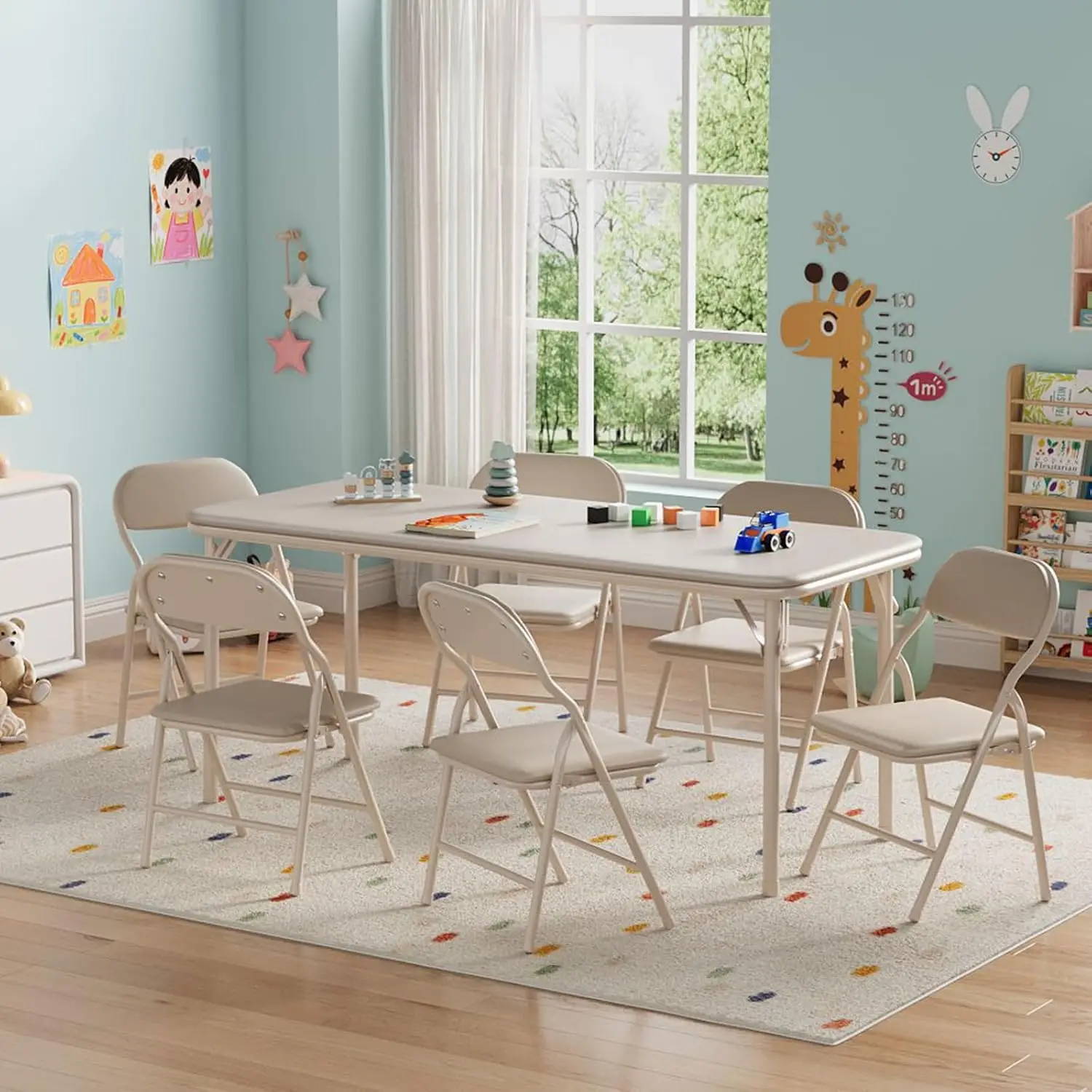 7 Piece Folding Kids Table and Chairs Set, Activity Table Set | 7 Piece Set for Dining Room,Daycare,Classrooms