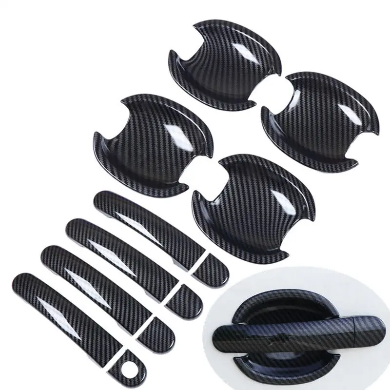 

For Skoda Fabia / Octavia 2008-2013 New Carbon fiber Chrome Car Door Handle Cover Cup Bowl Trim Sticker Styling Accessories