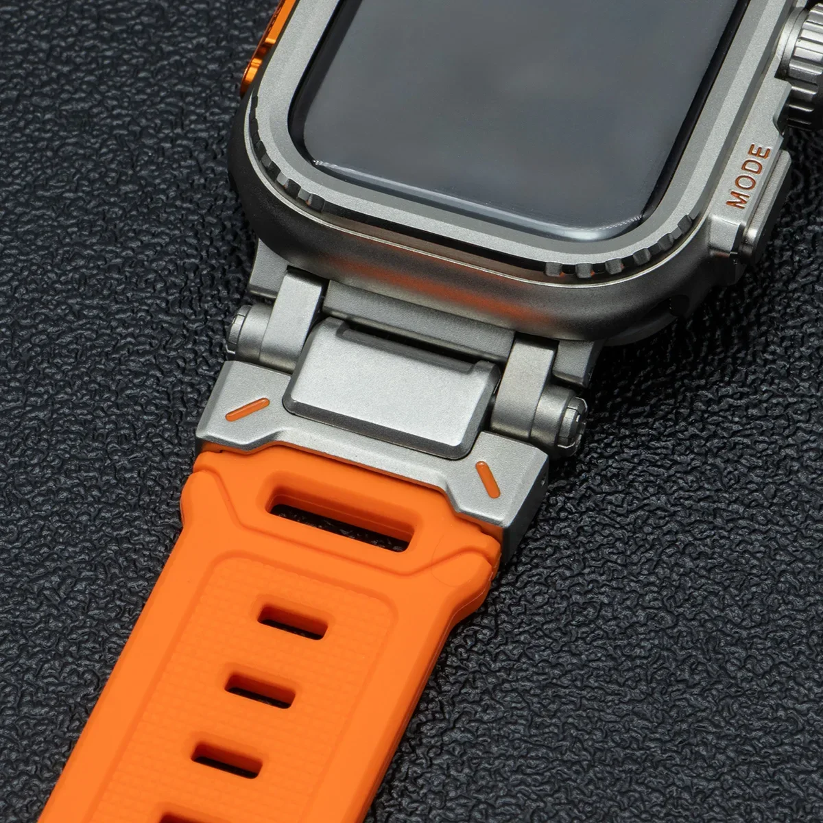 

Чехол + ремешок для Apple Watch Band Ultra 2 49 мм 46 мм 44 мм 45 мм Чехол из металлического сплава Силиконовый браслет для IWatch Series 9 8 7 6 SE 5 4